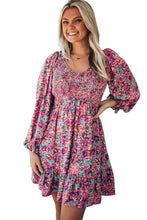 Load image into Gallery viewer, Purple Smocked V Neck Puffy Sleeve Floral Dress | Dresses/Floral Dresses
