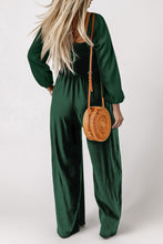 Load image into Gallery viewer, Green Smocked Square Neck Long Sleeve Wide Leg Jumpsuit | Bottoms/Jumpsuits &amp; Rompers
