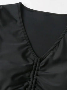 Two-Piece Swim Set | Drawstring V-Neck Short Sleeve Bikini