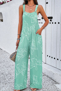 Moonlight Jade Printed Bib Wide Leg Overalls | Bottoms/Jumpsuits & Rompers