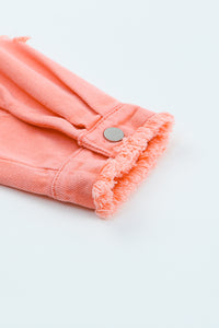 Orange Distressed Fringe Trim Denim Jacket | Outerwear/Denim jackets