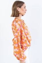 Load image into Gallery viewer, Floral Print Top | Orange Loose Sleeve Shirt
