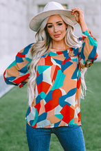 Load image into Gallery viewer, Multicolor Abstract Pattern Crewneck Ruffled Puff Sleeve Blouse | Tops/Blouses &amp; Shirts
