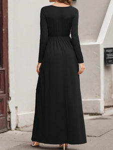 Maxi Dress | Pocketed V-Neck Long Sleeve Dress