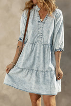 Load image into Gallery viewer, Dusk Blue Acid Wash Retro Half Sleeve Flared Denim Dress | Dresses/Mini Dresses
