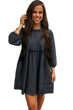 Load image into Gallery viewer, Denim Dress | Black Balloon Sleeve High Waist Dress
