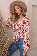 Load image into Gallery viewer, Womens Blouse | Multicolour Floral Frilled V Neck Drawstring Peplum Blouse | Tops/Blouses &amp; Shirts
