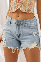 Load image into Gallery viewer, Sky Blue Distressed Light Wash Denim Shorts
