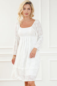 White Jacquard Square Neck Bubble Sleeve Dress | Dresses/Mini Dresses