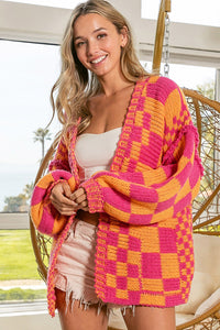 Multicolor Open Front Mixed Checkered Pattern Knit Cardigan | Tops/Sweaters & Cardigans