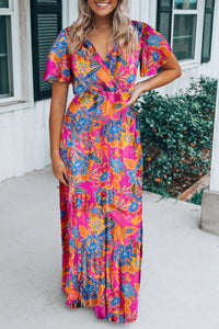 Rose Wrap V Neck Floral Maxi Dress | Dresses/Maxi Dresses