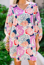 Load image into Gallery viewer, Floral Print Dress | Multicolor Bubble Sleeve Blooming Flowers
