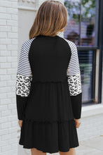 Load image into Gallery viewer, Mini Dress | Black Striped Leopard Long Sleeve Dress
