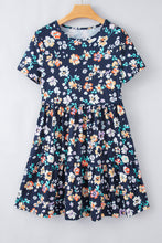 Load image into Gallery viewer, Blue Short Sleeve A-line Floral Dress | Dresses/Floral Dresses
