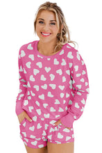 Load image into Gallery viewer, Pink Valentine Heart Shape Print Long Sleeve Top Shorts Lounge Set | Loungewear &amp; Sleepwear/Loungewear
