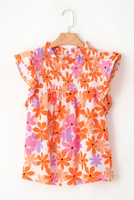 Load image into Gallery viewer, Orange Ruffled Sleeve Smocked Floral Top | Tops/Blouses &amp; Shirts
