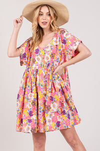 Babydoll Dress |  Floral Short Sleeve Dress with Pockets