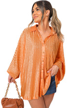 Load image into Gallery viewer, Wide Sleeve Blouse | Grapefruit Orange Crinkled Button Up Top
