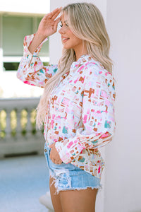 Multicolor Top | Abstract Print Lantern Sleeve Casual Shirt