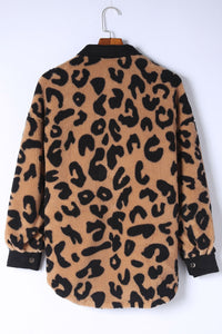 Black Contrast Trimmed Leopard Teddy Shacket | Outerwear/Jackets