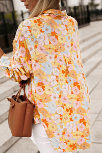 Yellow Floral Print Turn Down Collar Loose Shirt | Tops/Blouses & Shirts