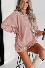 Load image into Gallery viewer, Pullover Sweatshirt | Pink Solid Ribbed Knit Round Neck
