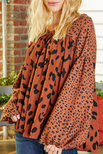 Load image into Gallery viewer, Brown Contrast Leopard Print Bubble Sleeve Blouse | Tops/Blouses &amp; Shirts
