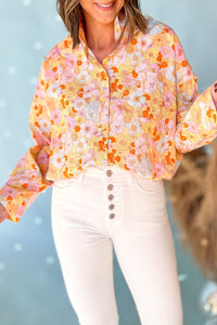 Yellow Floral Print Turn Down Collar Loose Shirt | Tops/Blouses & Shirts