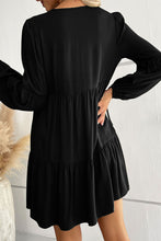 Load image into Gallery viewer, Mini Dress | Black Lace Puff Sleeve Buttoned Tiered
