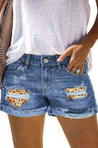 Denim Shorts | Casual Floral Patchwork Rolled Hem