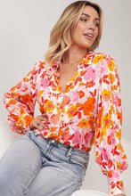 Load image into Gallery viewer, Orange Floral Bishop Sleeve Button Up Shirt | Tops/Blouses &amp; Shirts
