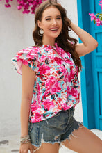 Load image into Gallery viewer, Rose Ruffle Flutter Sleeve Floral Print Blouse | Tops/Blouses &amp; Shirts
