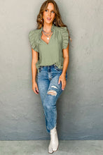 Load image into Gallery viewer, Flutter Sleeve Blouse | Mist Green V Neck Textured Top
