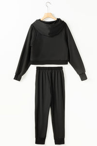 Lounge Set | Black Drawstring Hoodie and High Waist Pants