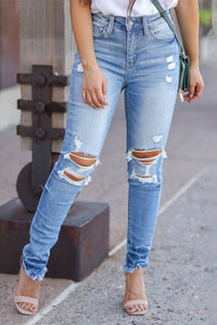 Ripped Skinny Jeans | Light Blue Vintage Distressed