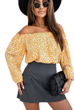 Load image into Gallery viewer, Lantern Sleeve Blouse | Yellow Floral Print Frill Trim Off-Shoulder
