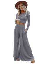 Load image into Gallery viewer, Pants Set | Gray Solid Color Ribbed Crop Top
