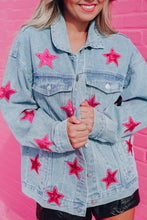 Load image into Gallery viewer, Light Blue Sequin Star Flap Pocket Denim Jacket | Outerwear/Denim jackets
