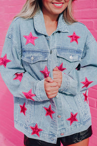 Light Blue Sequin Star Flap Pocket Denim Jacket | Outerwear/Denim jackets