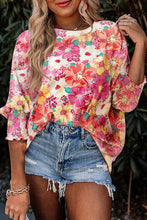 Load image into Gallery viewer, Pink Shirred Cuffs 3/4 Sleeve Floral Blouse | Tops/Blouses &amp; Shirts
