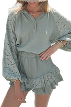 Load image into Gallery viewer, Ruffled Shorts Set | Mist Green Crinkled Eyelet Shorts Set
