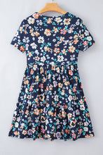 Load image into Gallery viewer, Blue Short Sleeve A-line Floral Dress | Dresses/Floral Dresses
