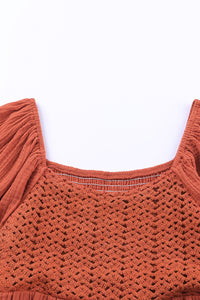 Brown Textured Front Crochet Babydoll Dress | Dresses/Mini Dresses