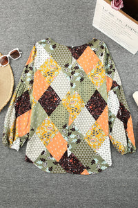 Green Square Neck Mixed Print Blouse | Tops/Blouses & Shirts