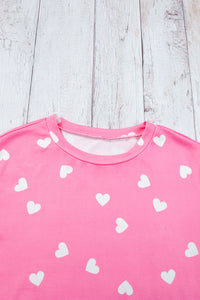 Loungewear Set | Pink Heart Print Long Sleeve Tee and Shorts
