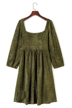 Load image into Gallery viewer, Jungle Green Suede Square Neck Puff Sleeve Dress
