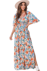 Sky Blue Floral Print Wrap Belted Maxi Dress | Dresses/Maxi Dresses