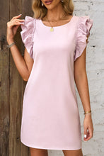 Load image into Gallery viewer, Mini Dress | Pink Round Neck Ruffle Shift Dress
