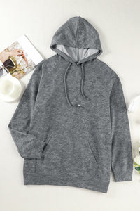 Gray Mineral Wash Kangaroo Pocket Drawstring Pullover Hoodie | Tops/Sweatshirts & Hoodies