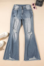 Load image into Gallery viewer, Dusk Blue Vintage Light Wash Ripped Raw Edge Flare Jeans | Bottoms/Jeans
